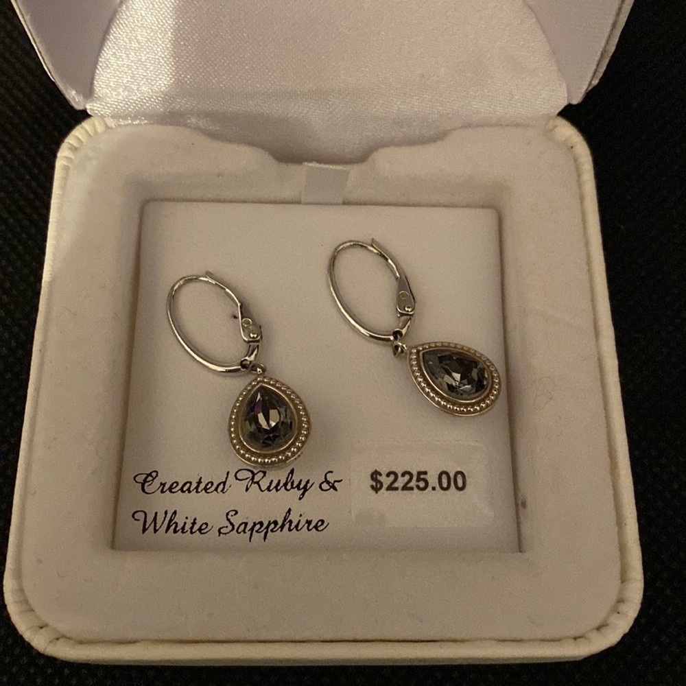 Sterling Silver Crested Ruby & White Sapphire Dro… - image 1